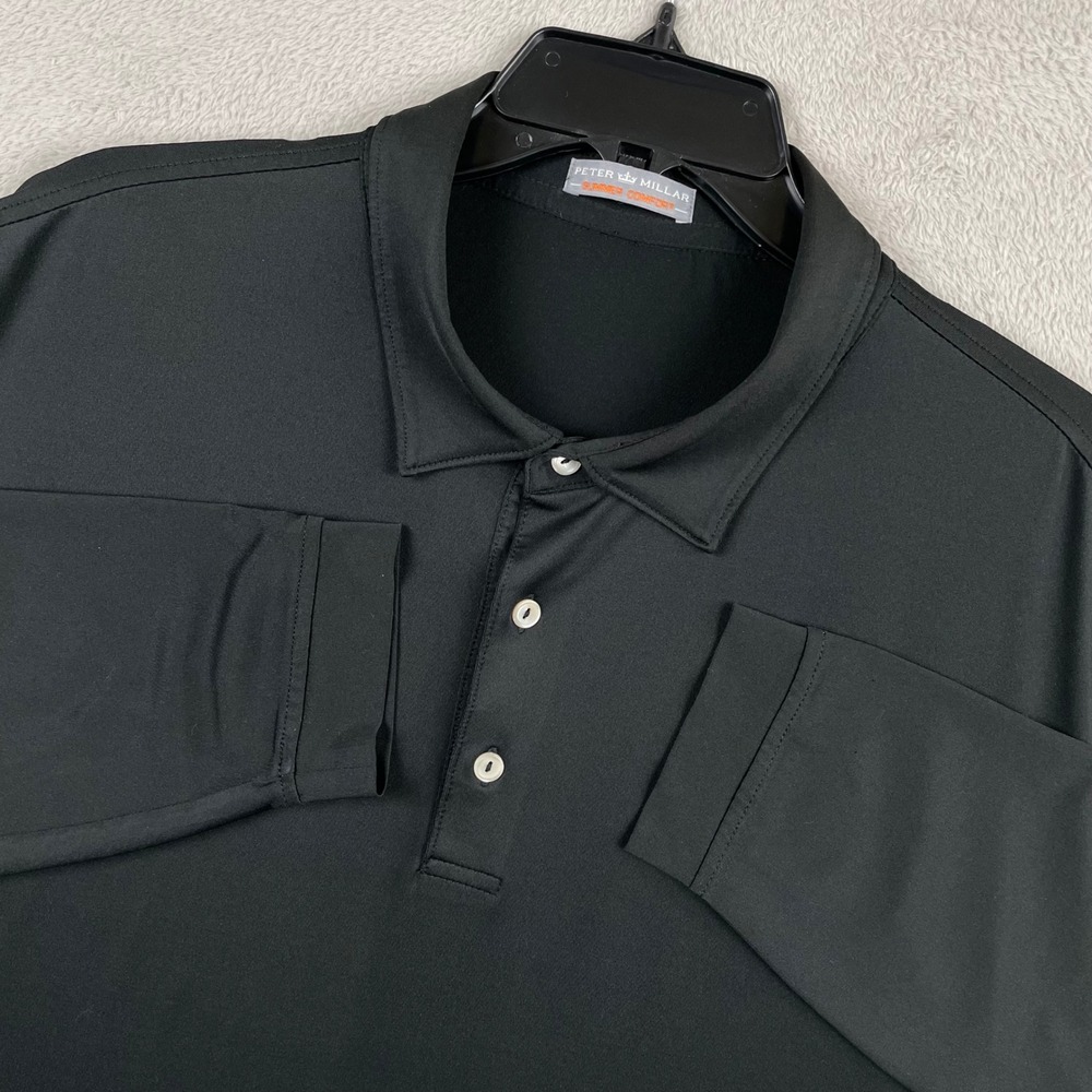 Peter Millar Polo Shirt Mens 2XL Black Summer Comfort Long Sleeve Performance